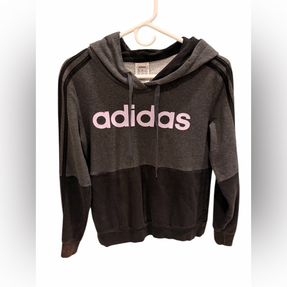 Adidas Hooded Sweatshirt Women's Essentials ColorBlock Dark Grey Black Small